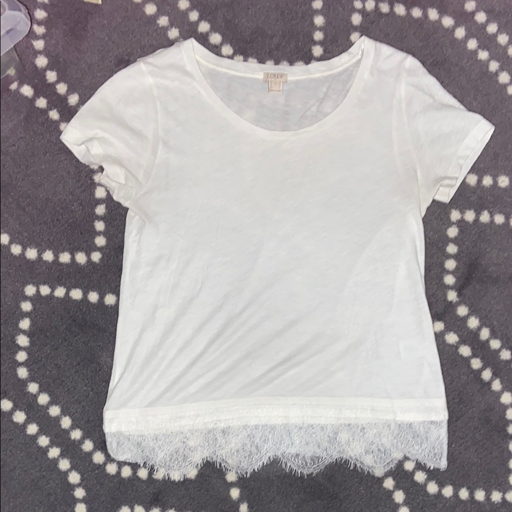 J. Crew White Lace Relaxed Short Sleeve Tee